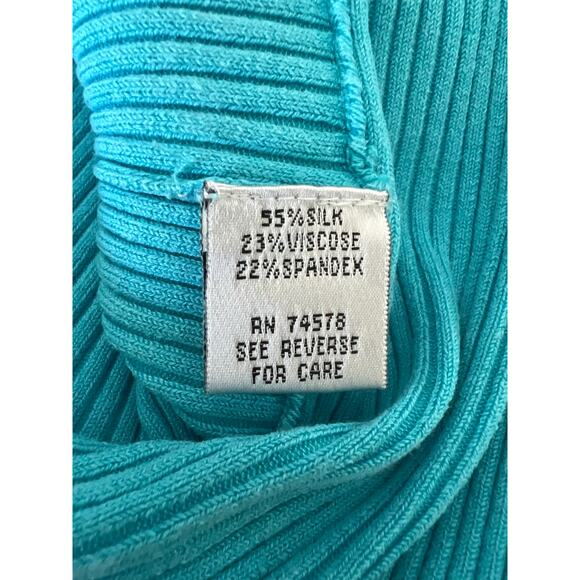 Cache- Cyan Blue Ribbed Knit Pullover Sweater Rhinestones Size Large - Picture 8 of 9